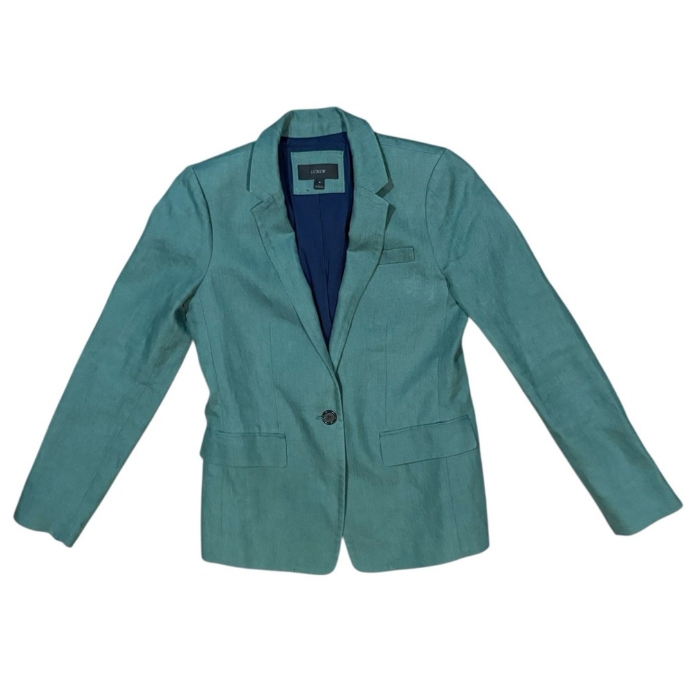 J‎ Crew Womens Linen Blazer 4 Jacket Regent Single Button Green Pocket Lined
